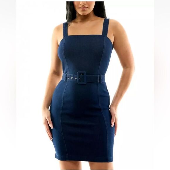 New  Planet Gold  Women's Short Short Sleeve Square Neck Dress S Day Blue - Picture 1 of 10